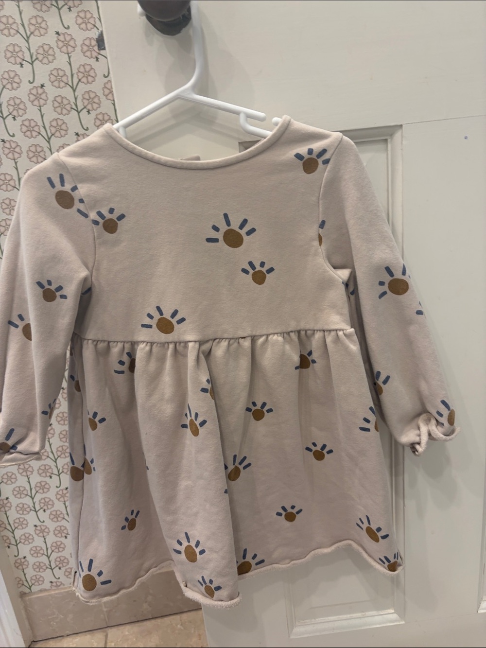 Girls' Cream Sunprint Long-Sleeve Dress